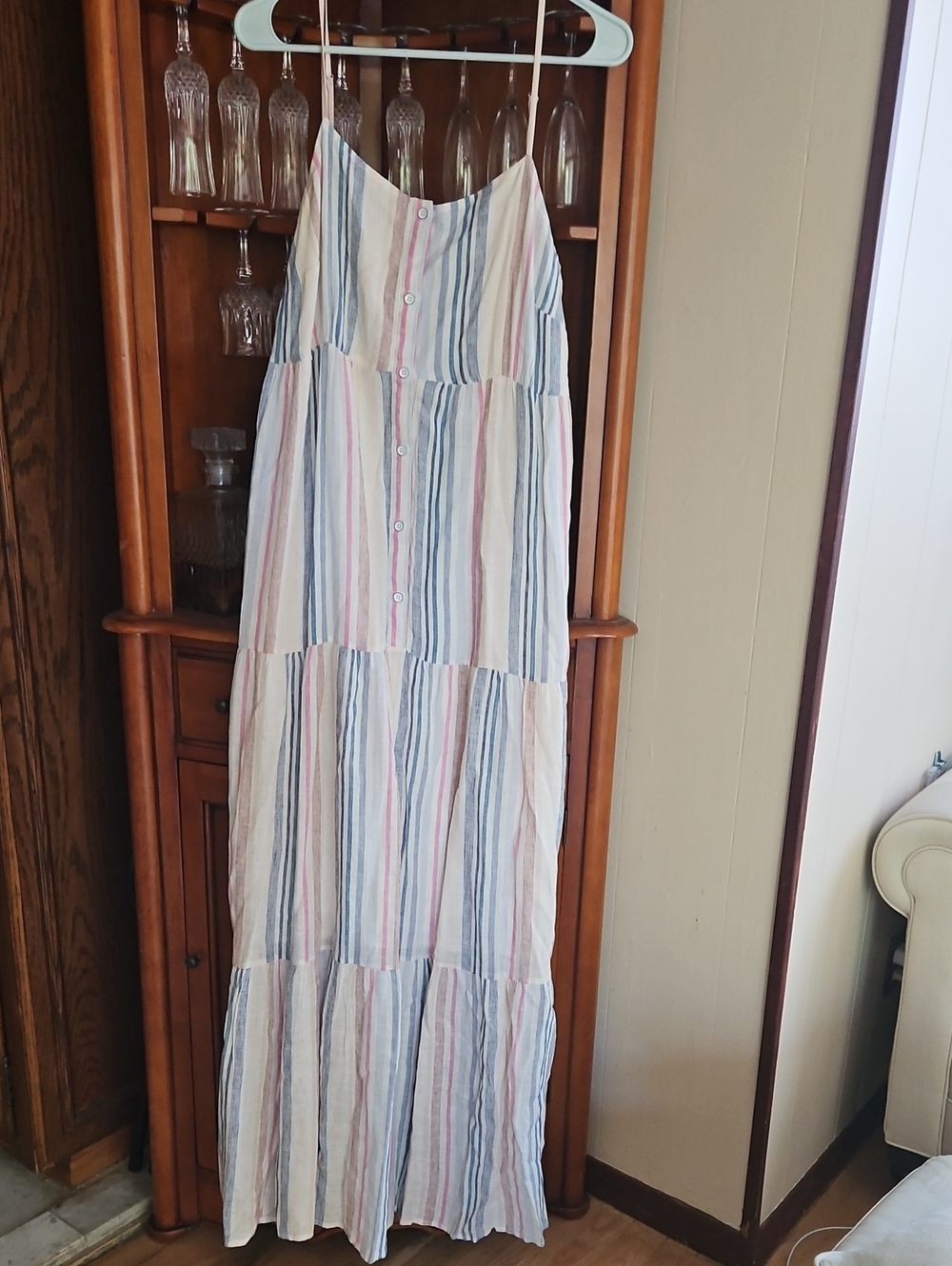 Splendid Pastel Striped Maxi Dress in Blue, Pink & Cream